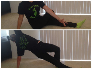 seated rotation to plank with reach