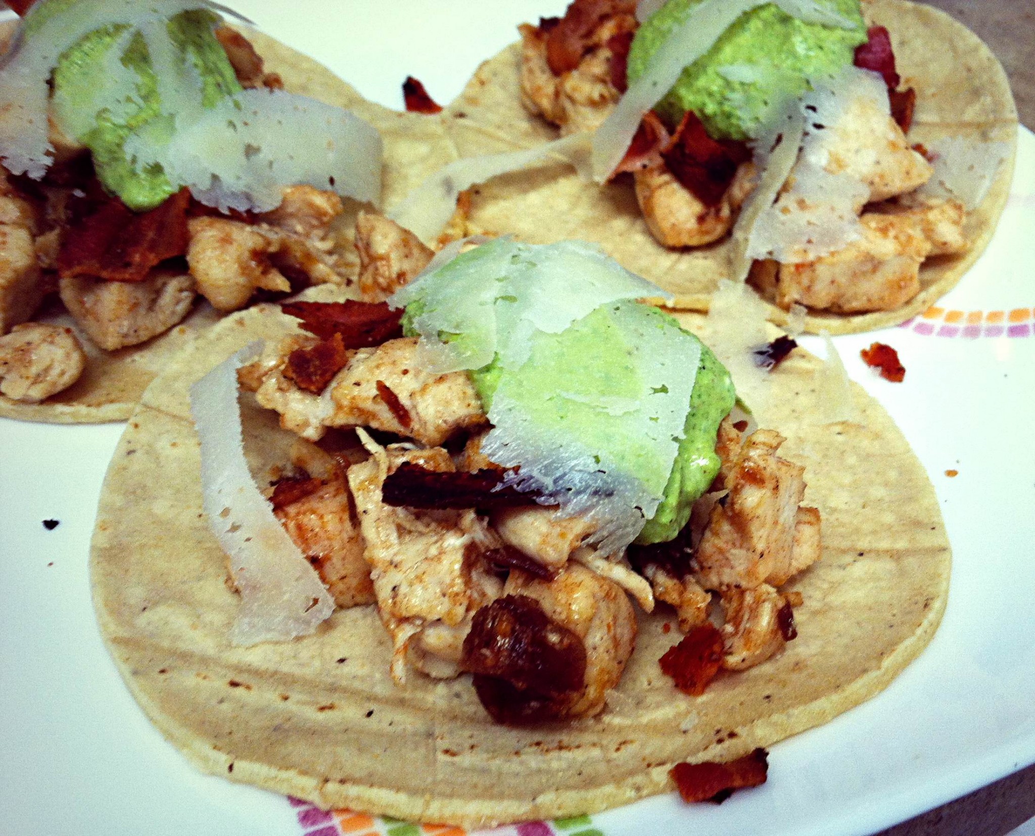 chicken, bacon and date tacos with pistachio pesto