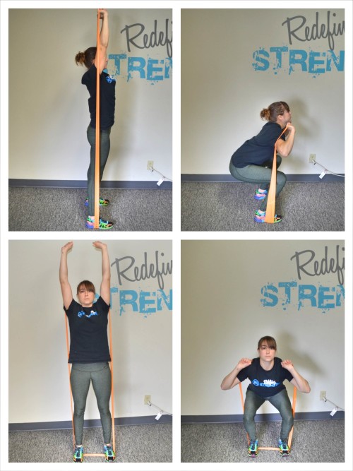 resistance band squat to press