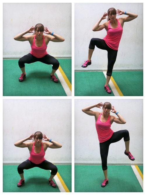 squat with side crunch
