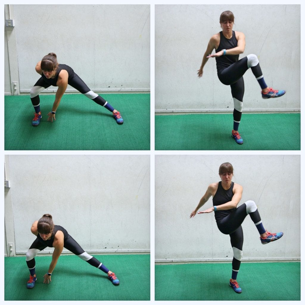 side lunge with knee tuck